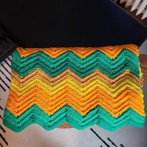 Green Orange Brown Yellow Chevron Retro Handmade Crochet Blanket-50x59